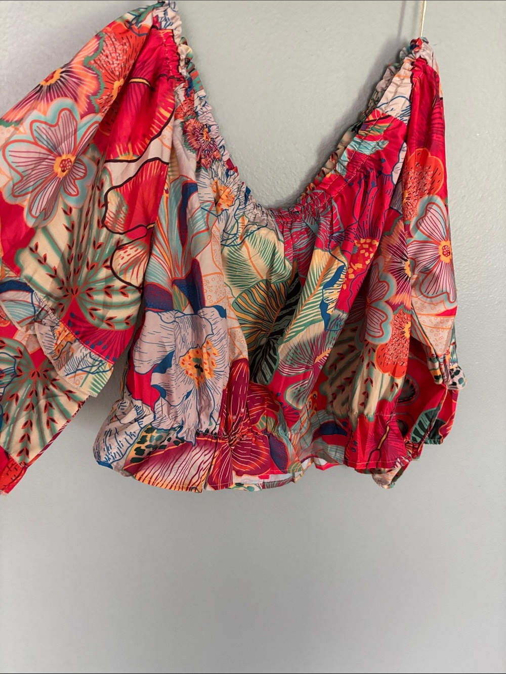 Floral Off-Shoulder Crop Top - Red Multi